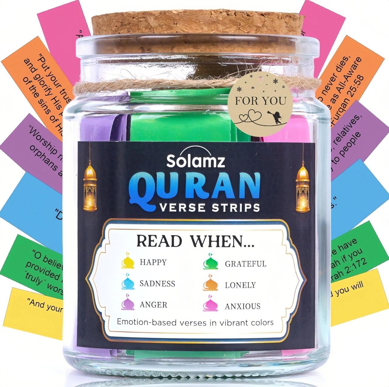 Quran Verses Jar – 92 Inspirational Islamic Quotes for Reflection & Gratitude | Ramadan Gift, Muslim Gift for Women & Men, Prayer Jar, Faith-Based Decor, Eid & Daily Affirmations